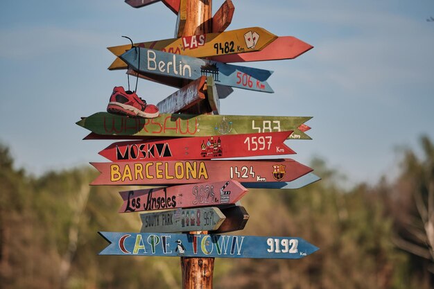 Photo le panneau de signalisation contre le ciel