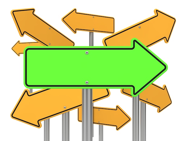 Panneau de signalisation de flèche directionnelle verte et quelques jaunes