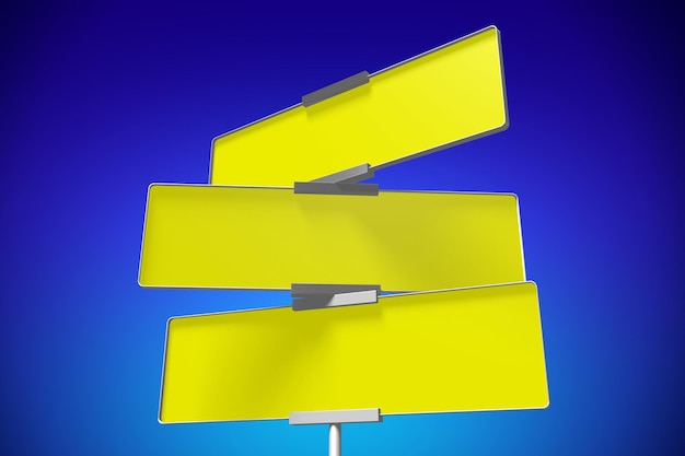 Panneau de signalisation jaune abstrait ciel bleu illustration 3D