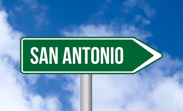 Photo un panneau de signalisation de san antonio sur un fond bleu