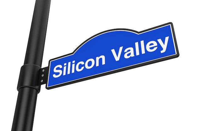 Panneau de signalisation de Silicon Valley sur un fond blanc. Rendu 3D