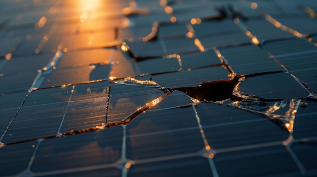 panneau solaire cassé endommagé détruit concept de service de réparation d'assurance des panneaux solaires