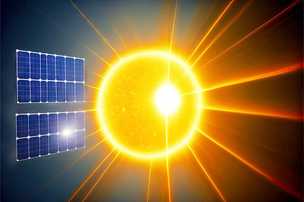 Photo panneau solaire dans les rayons de la science et de la technologie du soleil