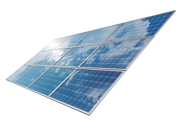 Panneau solaire à énergie verte alternative isolé sur fond blanc espace de copie multimédia mixte
