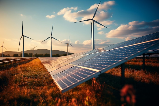 Photo panneau solaire et éoliennes