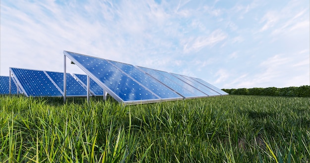 Panneau solaire sur fond de ciel, rendu 3d