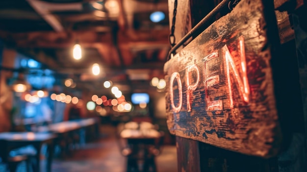 Photo le panneau avec le texte open au restaurant