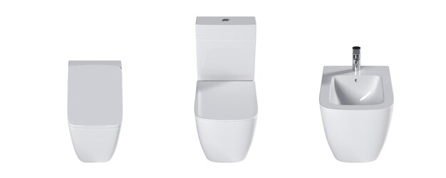 Panneau de toilette isolé sur un fond blanc bidet illustration 3D et rendu CG