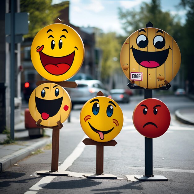 Des panneaux d'affichage avec des emojis expressifs