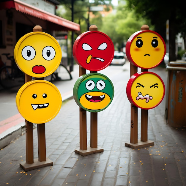 Des panneaux de signalisation expressifs communiquant des messages à travers des emojis vivants