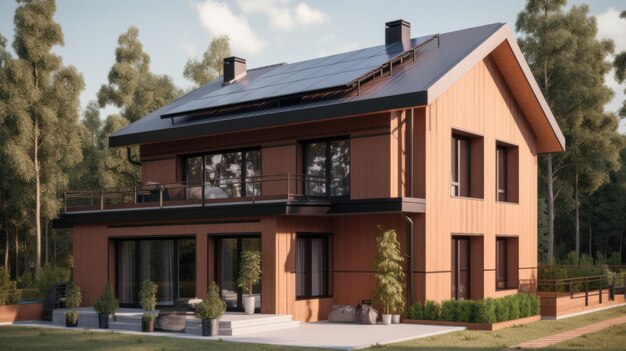 Panneaux solaires alternatifs à énergie verte sur le toit de la maison Generative AI