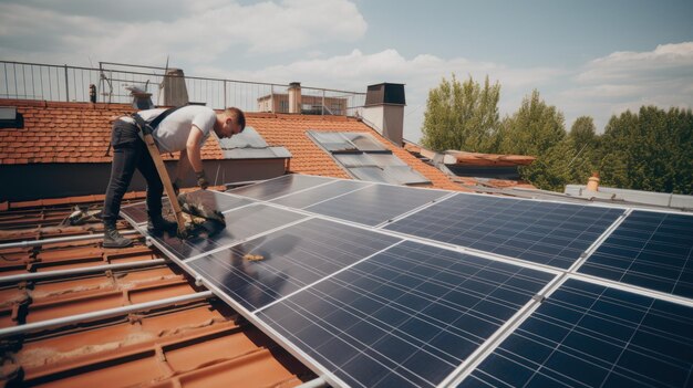 Panneaux solaires alternatifs à énergie verte sur le toit de la maison Generative AI