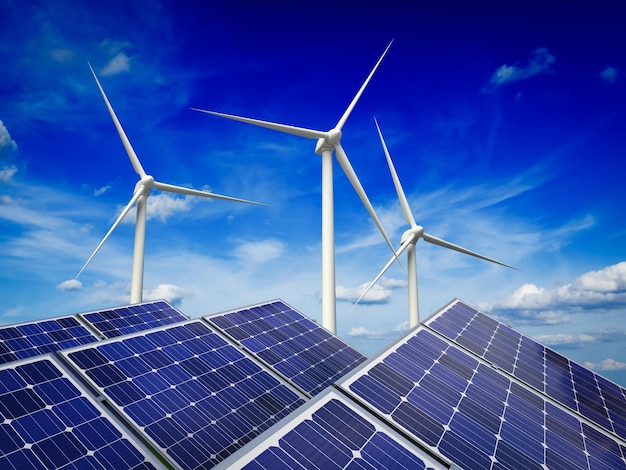 Panneaux solaires à batteries et générateurs éoliens