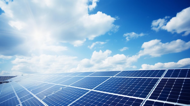 Panneaux solaires bleus sur ciel bleu énergie renouvelable