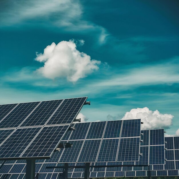 Panneaux solaires contre le ciel bleu contre le ciel profond bleu par temps ensoleillé