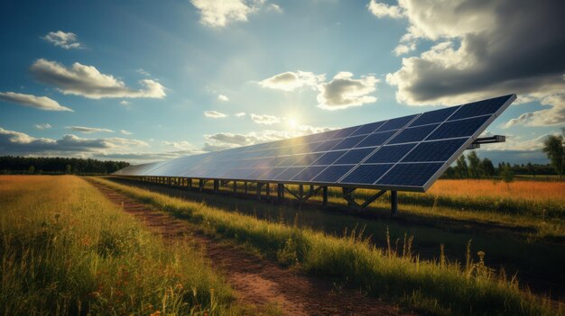 Panneaux solaires dans un champ par une journée ensoleillée