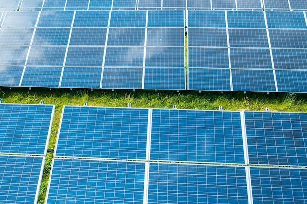 Panneaux solaires dans le champ vert pour la génération d'énergie verte pour l'environnement