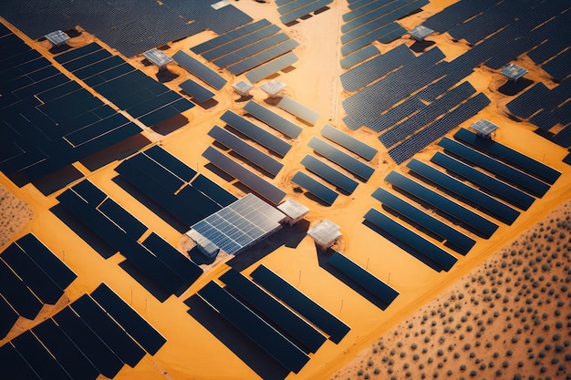 Panneaux solaires dans la nature verte au ciel avec fond de nuages généré par l'IA