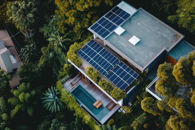 Panneaux solaires modernes sur un toit de maison avec la lumière du soleil
