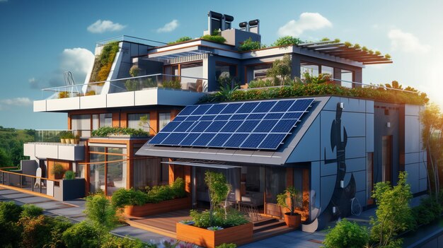 panneaux solaires sur le toit d'une maison moderne