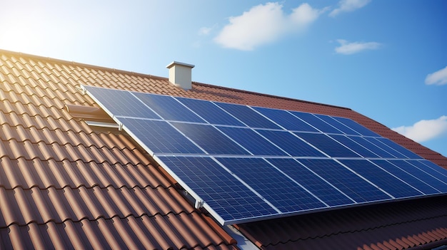 Des panneaux solaires sur le toit d'une maison par une journée d'été ensoleillée