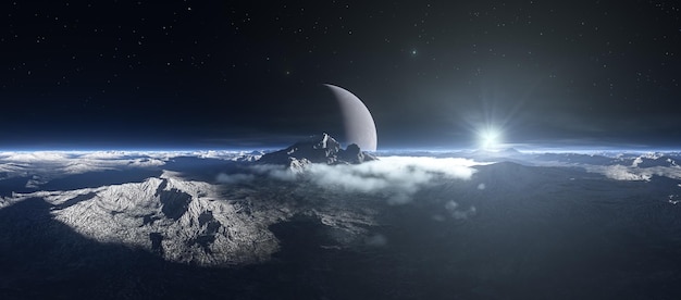 Panorama aérien du paysage de la planète extraterrestre fond sci-fi futuriste