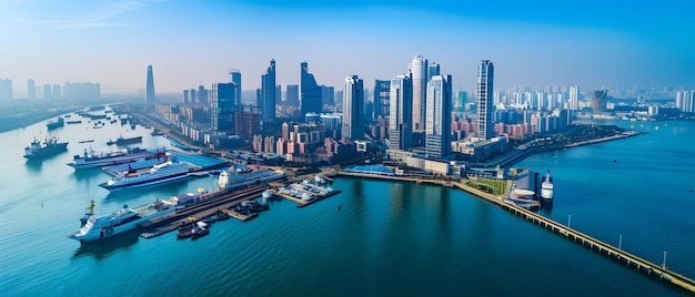 Panorama aérien du port et de l'horizon de la ville de Hong Kong