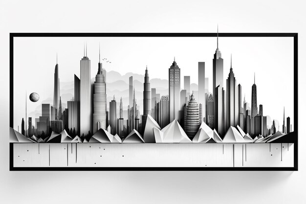 Panorama architectural du paysage urbain monochrome dans un style plat