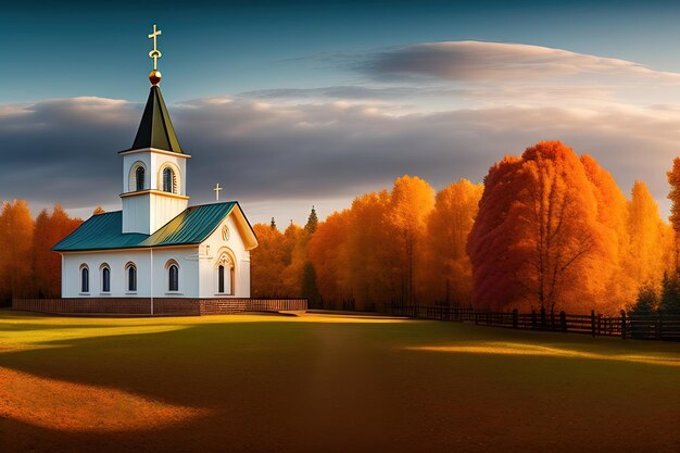 Panorama d'automne du village russe de l'Église orthodoxe