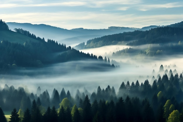 Panorama captivant de la Forêt-Noire Paysage de brouillard enchanteur Ai générative