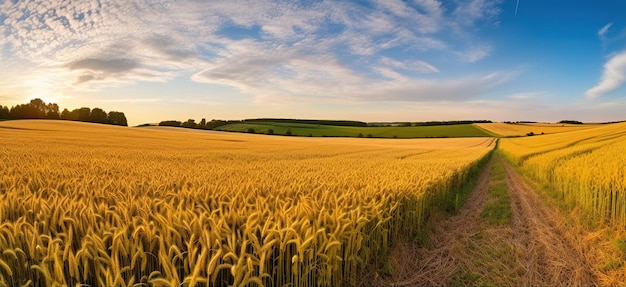Panorama d'un champ de blé le matin AI générative