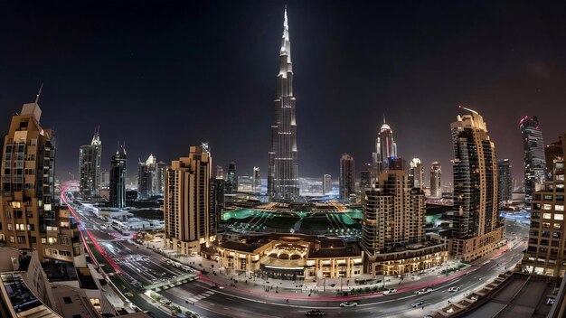 Panorama du centre-ville de la ville moderne de Dubaï la nuit