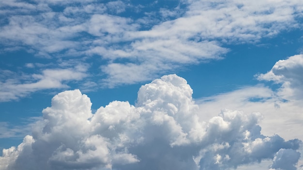 Panorama du ciel bleu avec des nuages blancs bouclés