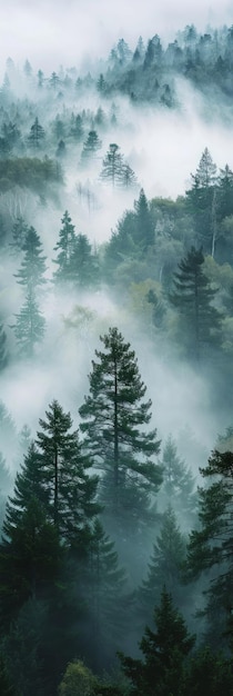 Panorama du matin brumeux dans la forêt IA générative