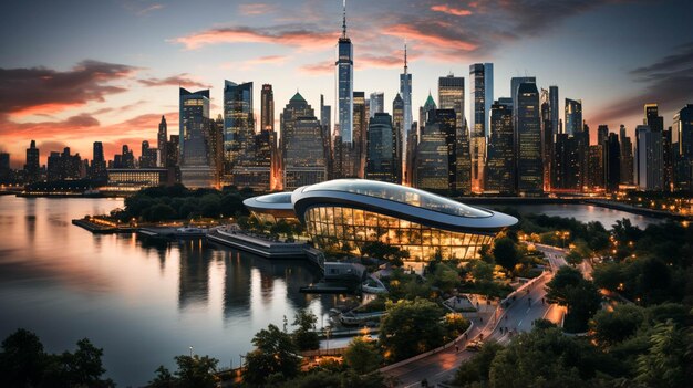 Panorama du parc central de Manhattan au crépuscule, New York