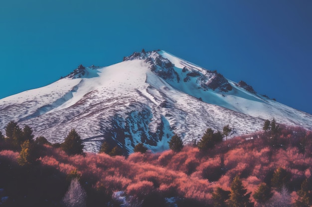 Panorama du paysage de la chaîne de montagnes enneigée avec un réseau neuronal de ciel bleu généré