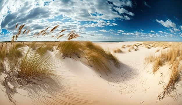 Photo panorama de dunes de sable avec herbe de plage générer ai