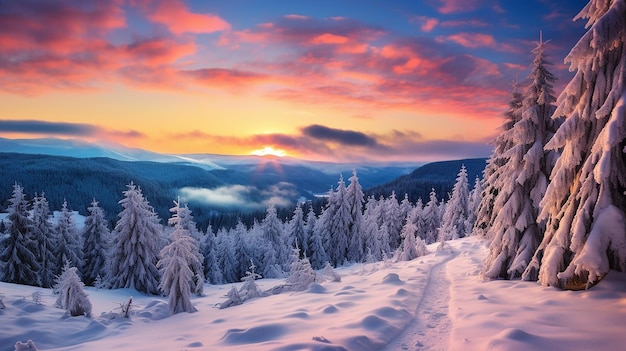 panorama époustouflant du paysage enneigé en hiver dans la forêt noire avec un beau ciel