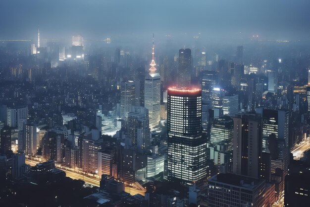 Panorama des gratte-ciel aériens du paysage urbain de Tokyo skyline AI