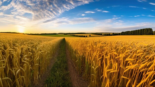 Un panorama matinal fascinant d'une vaste campagne de blé générée par l'IA