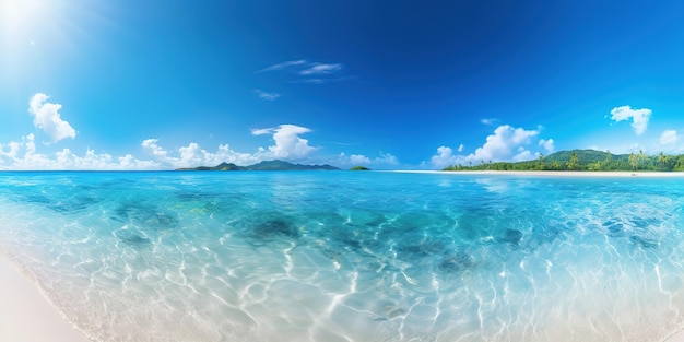 panorama mer tropicale et plage de sable avec fond de ciel bleu