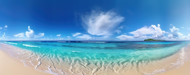 panorama mer tropicale et plage de sable avec fond de ciel bleu