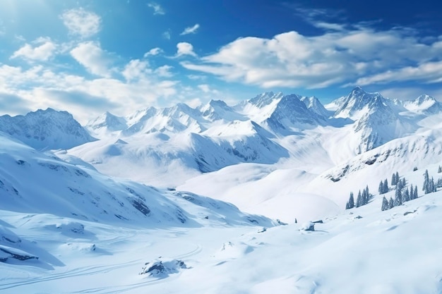 panorama des montagnes d'hiver avec fond d'espace de copie de neige