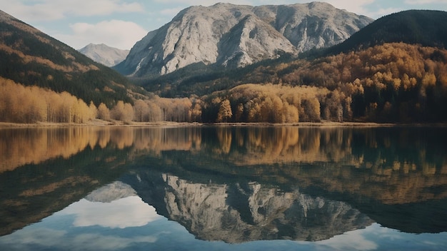 Panorama paysage d'automne de montagne avec réflexion de l'eau