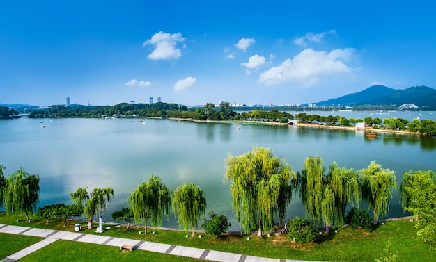 Panorama de la photographie aérienne du parc du lac Nanjing Xuanwu