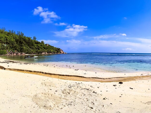 Un panorama de plage à haute résolution pris sur les îles paradisiaques des Seychelles