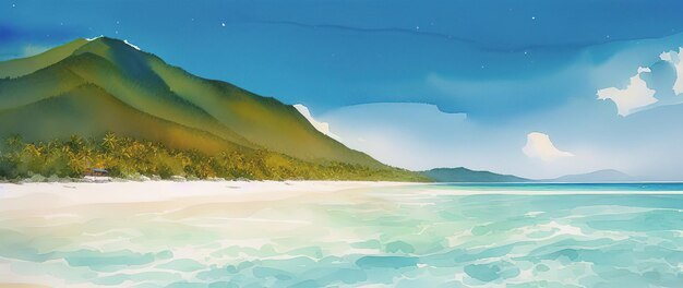 Panorama de plage tropicale avec palmiers et rochers Seychelles Generative AI