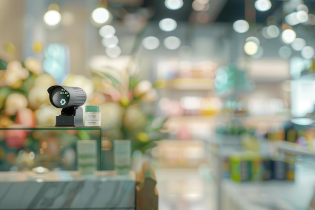 panorama de sécurité CCTV avec fond flou du magasin