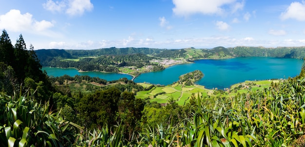 Photo panorama de sete cidades depuis la colline