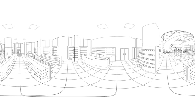 panorama sphérique de la visualisation des contours intérieurs contour d'esquisse d'illustration 3D